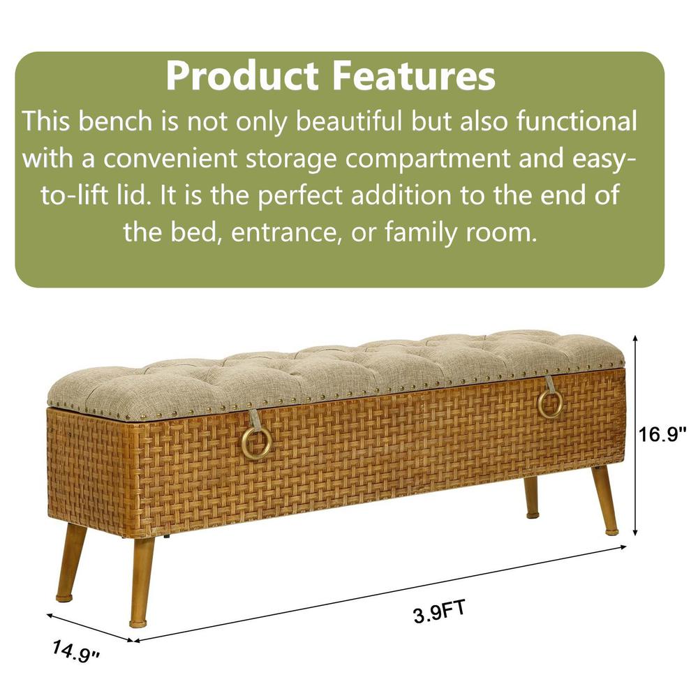 47.2-Inch Wide Upholstered Entry and Bedroom Bench with Hidden Storage. Picture 15