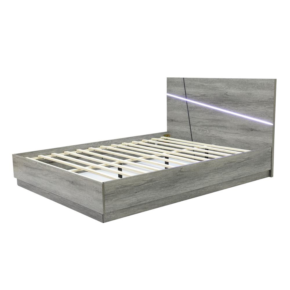 Modern Gray Queen Platform Bed Headboard and Frame Set with Lights. Picture 2