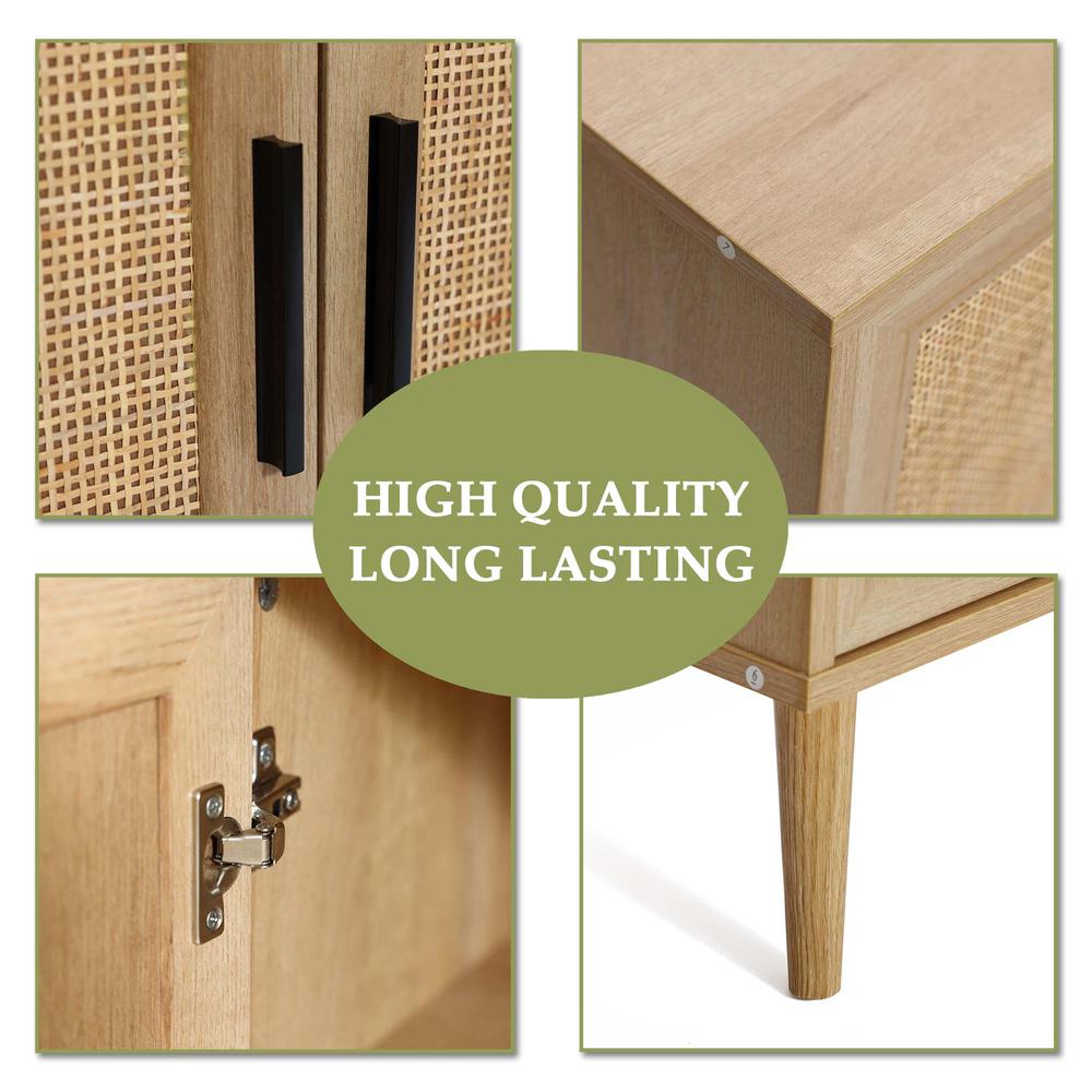 47.2" Wide 3-Door Rattan Light Oak Finish Wood Sideboard Cabinet. Picture 10
