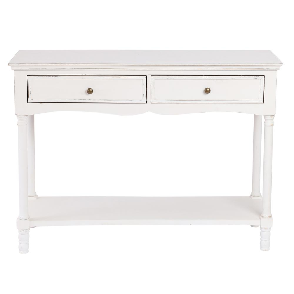 LuxenHome White Wood 2-Drawer Storage Console Table. Picture 1