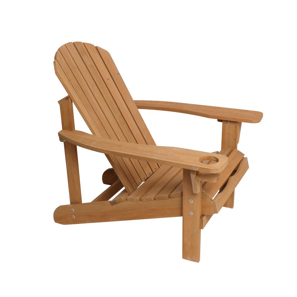 LuxenHome Adirondack Outdoor Wood Chair with Cup Holder. Picture 6