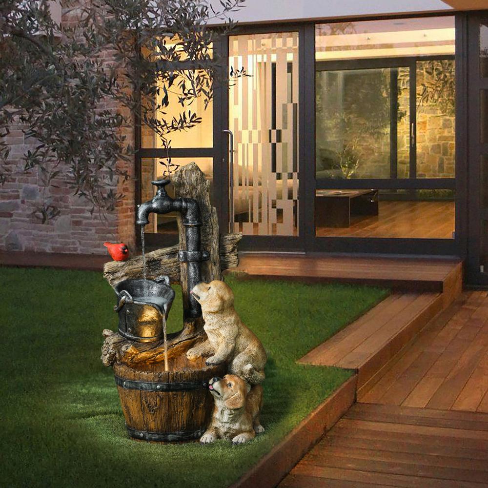 Resin Puppies and Water Pump Outdoor Patio Fountain with LED Light. Picture 10