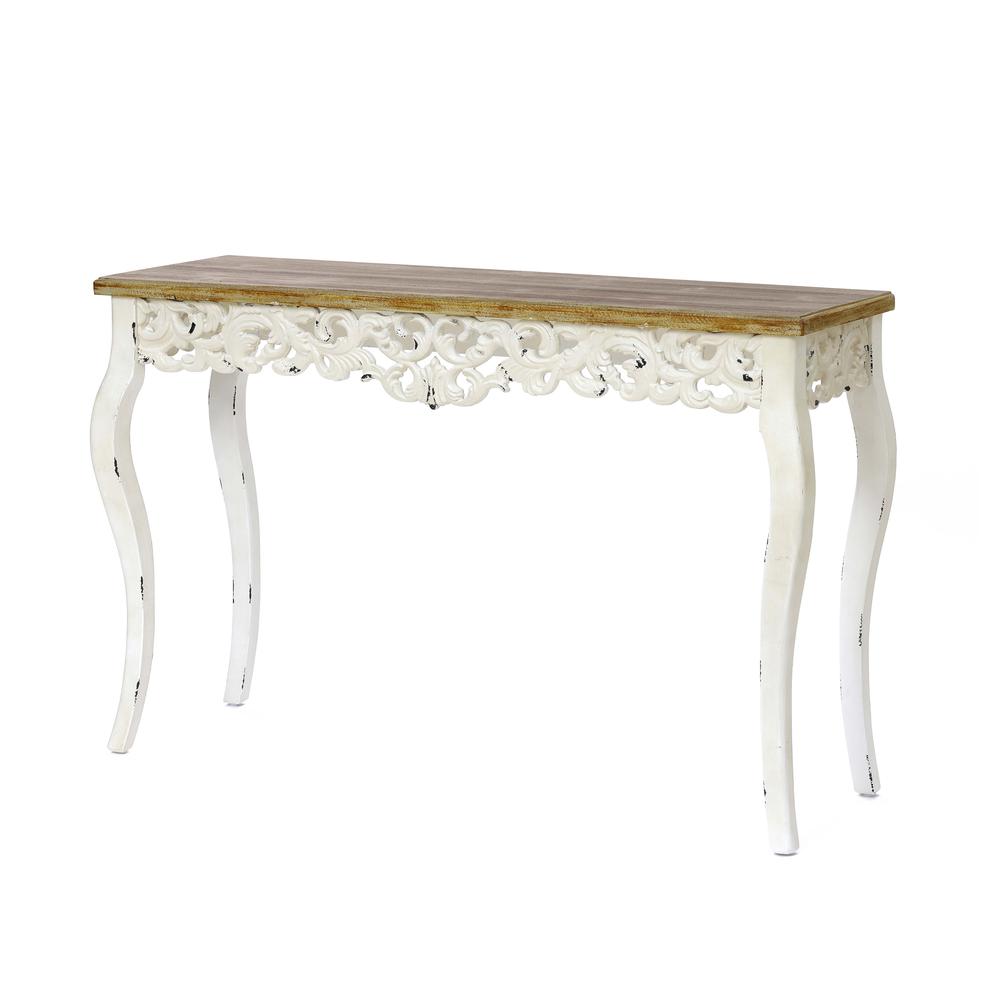 Victorian Off White and Natural Wood Console and Entry Table. Picture 7