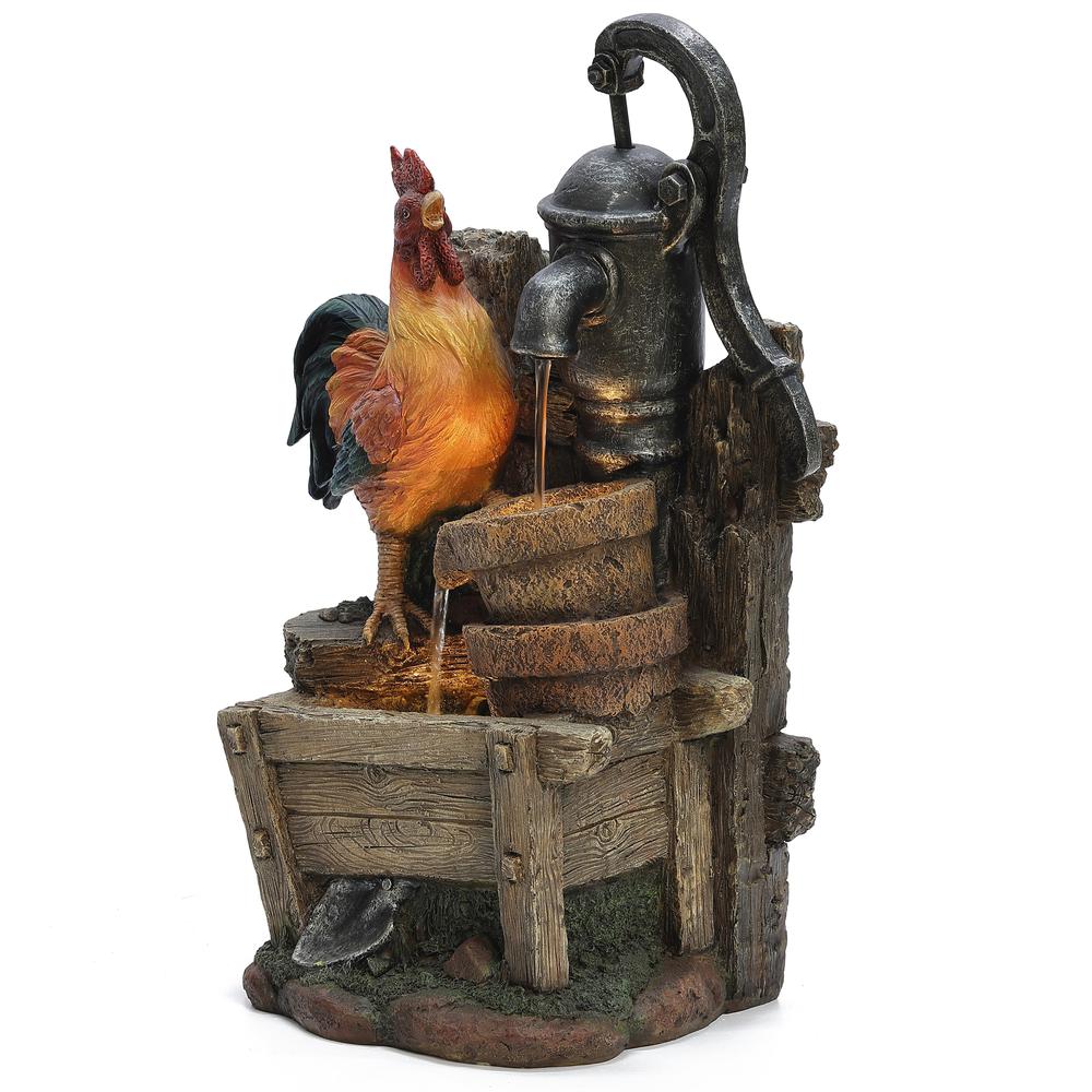 Farmhouse Pump and Rooster Resin Outdoor Fountain with LED Lights. Picture 7