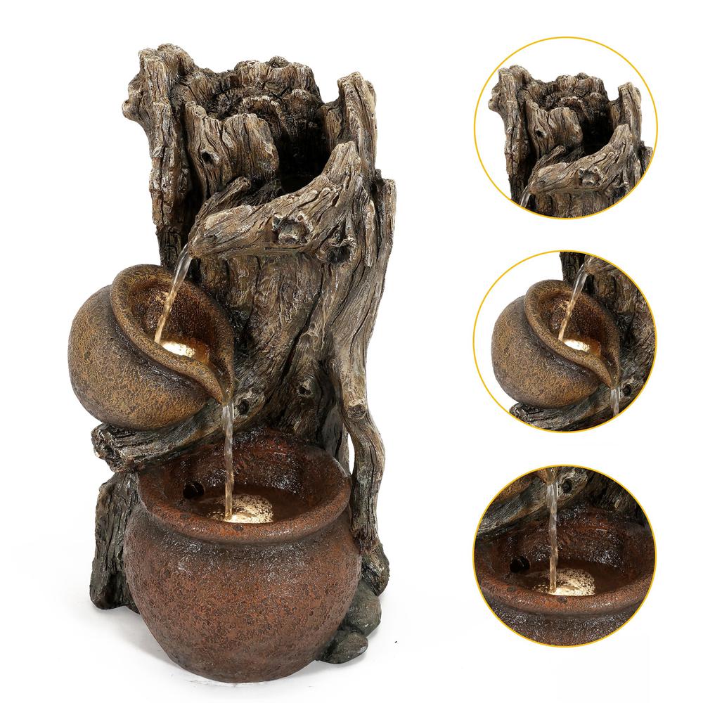 Brown Resin Tree Farmhouse Pots Outdoor Fountain with LED Lights. Picture 8