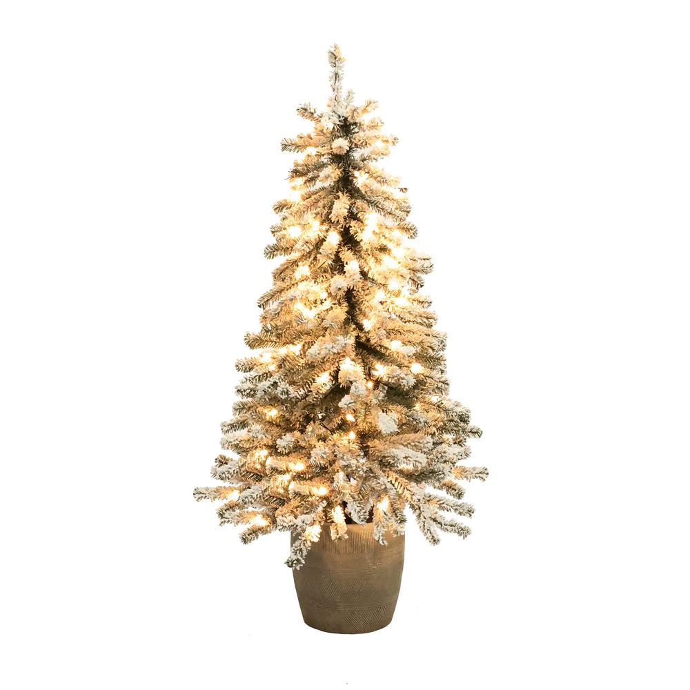 4Ft Pre-Lit LED Artificial Flocked Fir Christmas Tree with Pot Planter. Picture 4