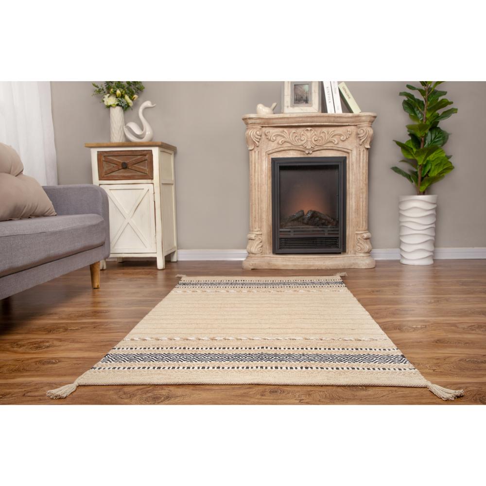 4'x6' Handloom Khaki Cotton Chenille Rug with Tassels. Picture 7