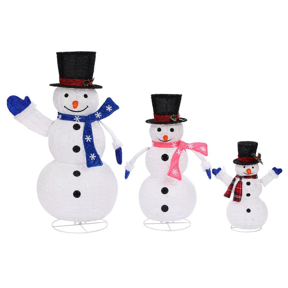 Set of 3 Snowman Family Lighted LED Winter Holiday Yard Decoration. Picture 1