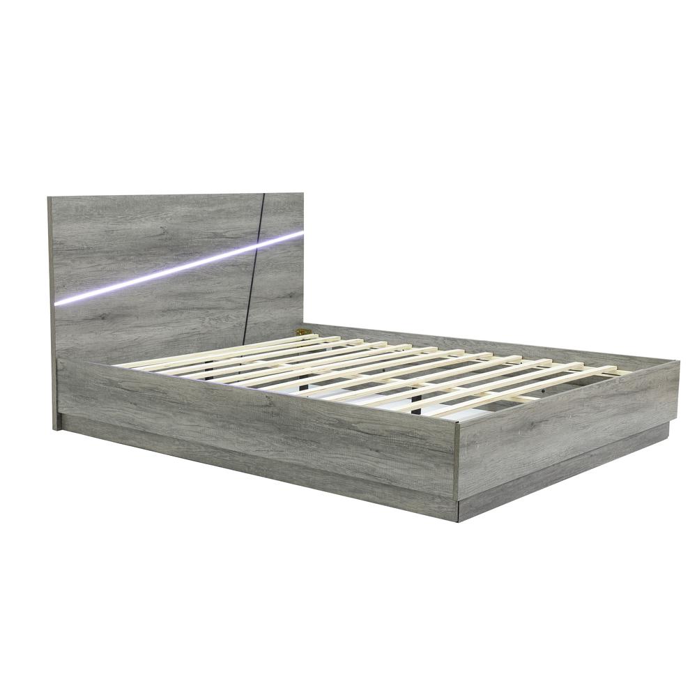 Modern Gray Queen Platform Bed Headboard and Frame Set with Lights. Picture 1