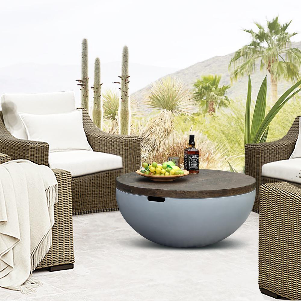Gray and Brown MgO Round Coffee Table, Indoors and Outdoors. Picture 12