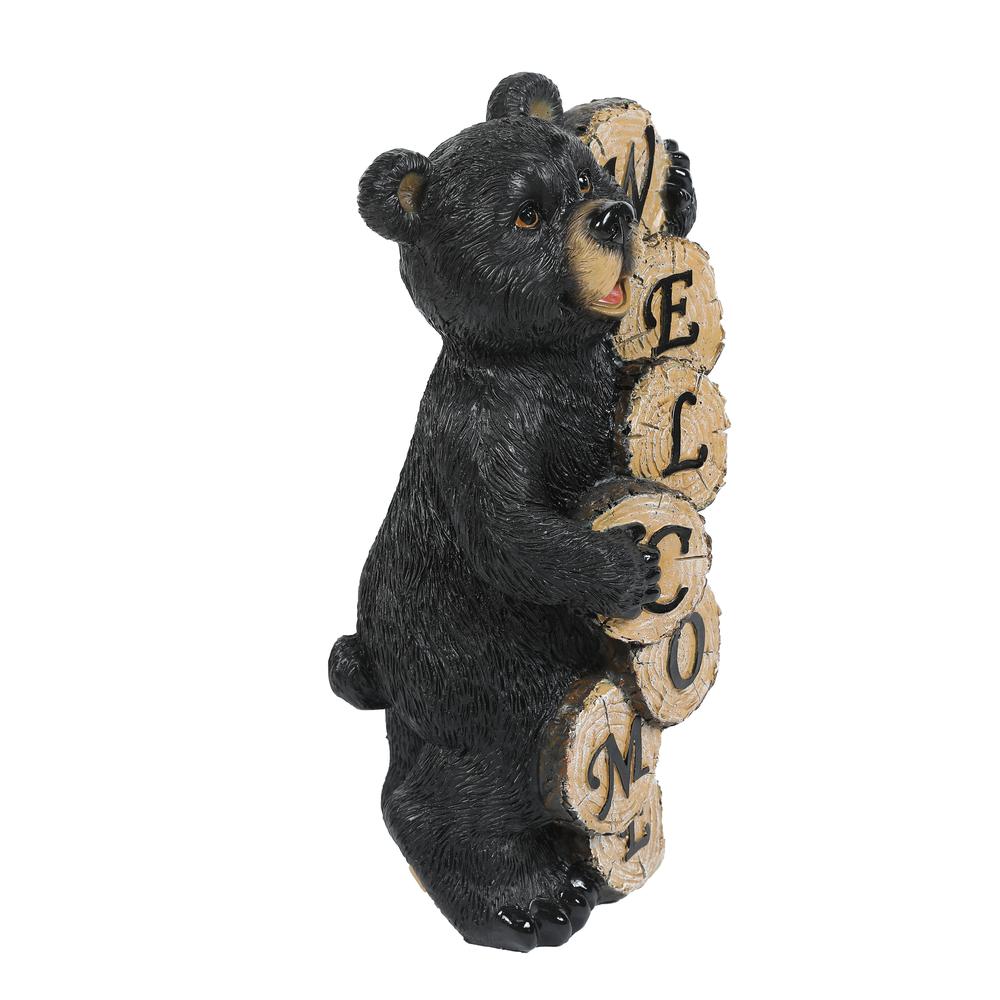 Black Resin Welcome Bear Statue. Picture 3