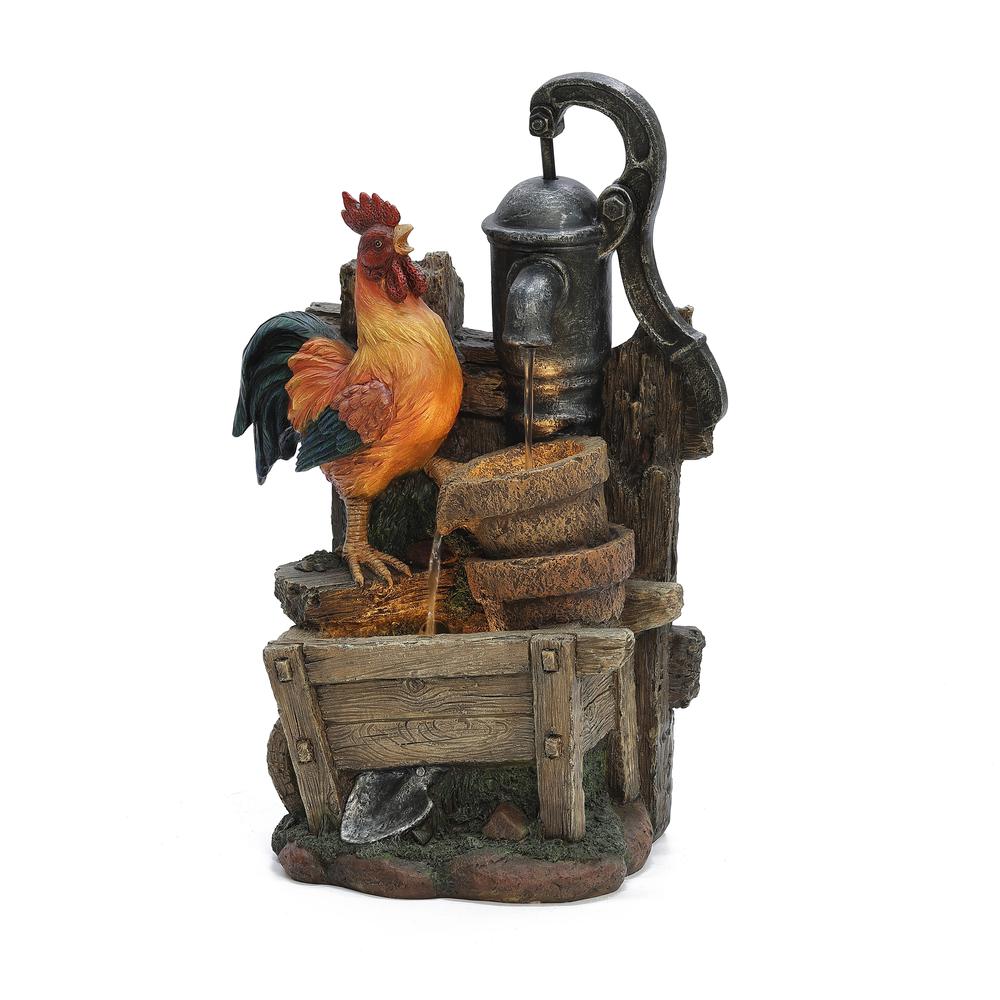 Farmhouse Pump and Rooster Resin Outdoor Fountain with LED Lights. Picture 6