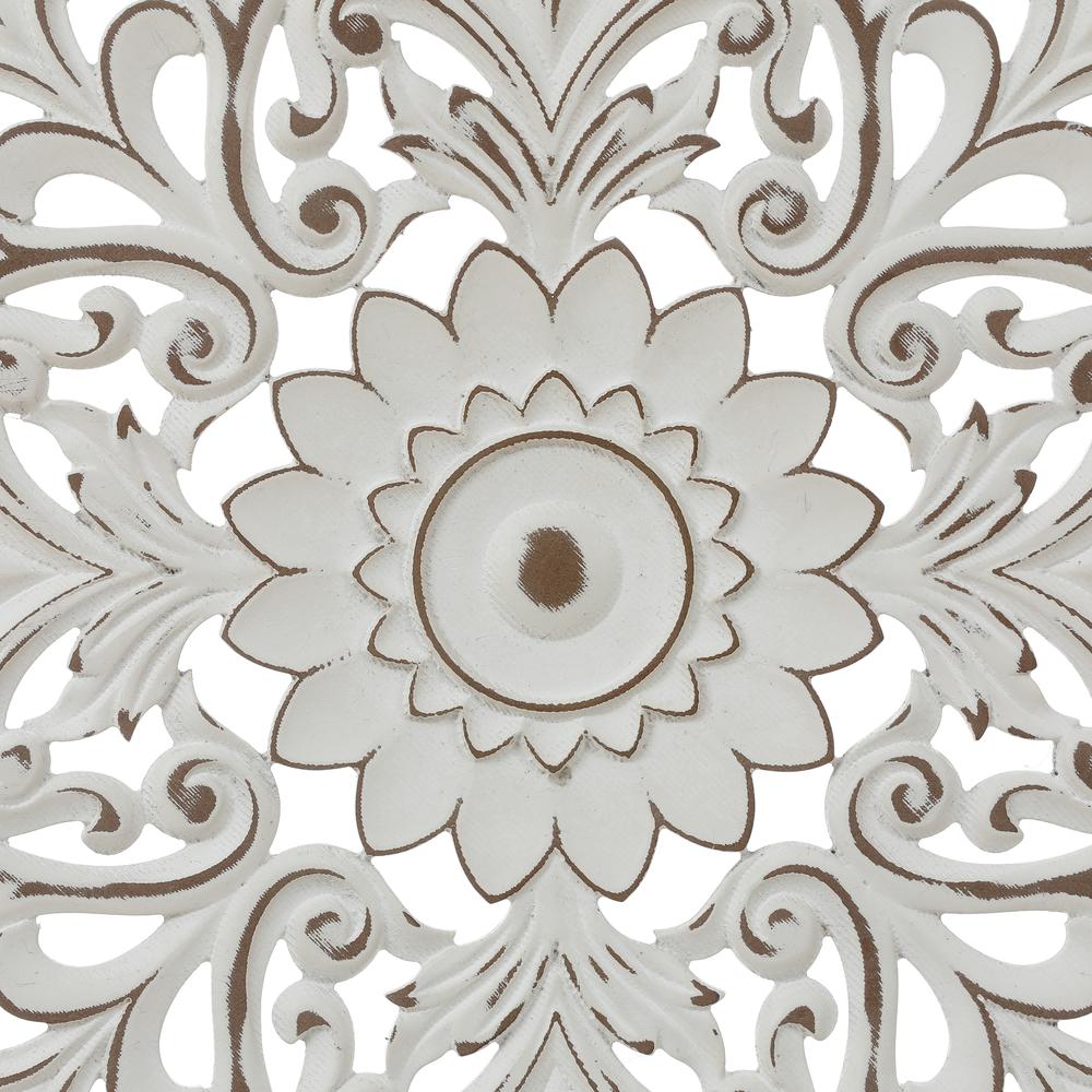 White Wood Flower Round Wall Decor. Picture 4