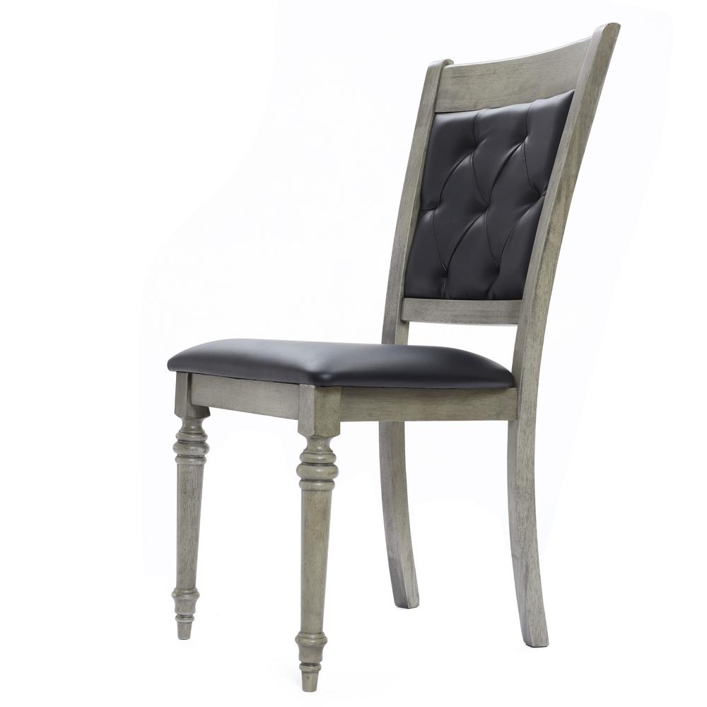 Gray Rubberwood and Upholstered Black Dining Chair, Set of 2. Picture 4