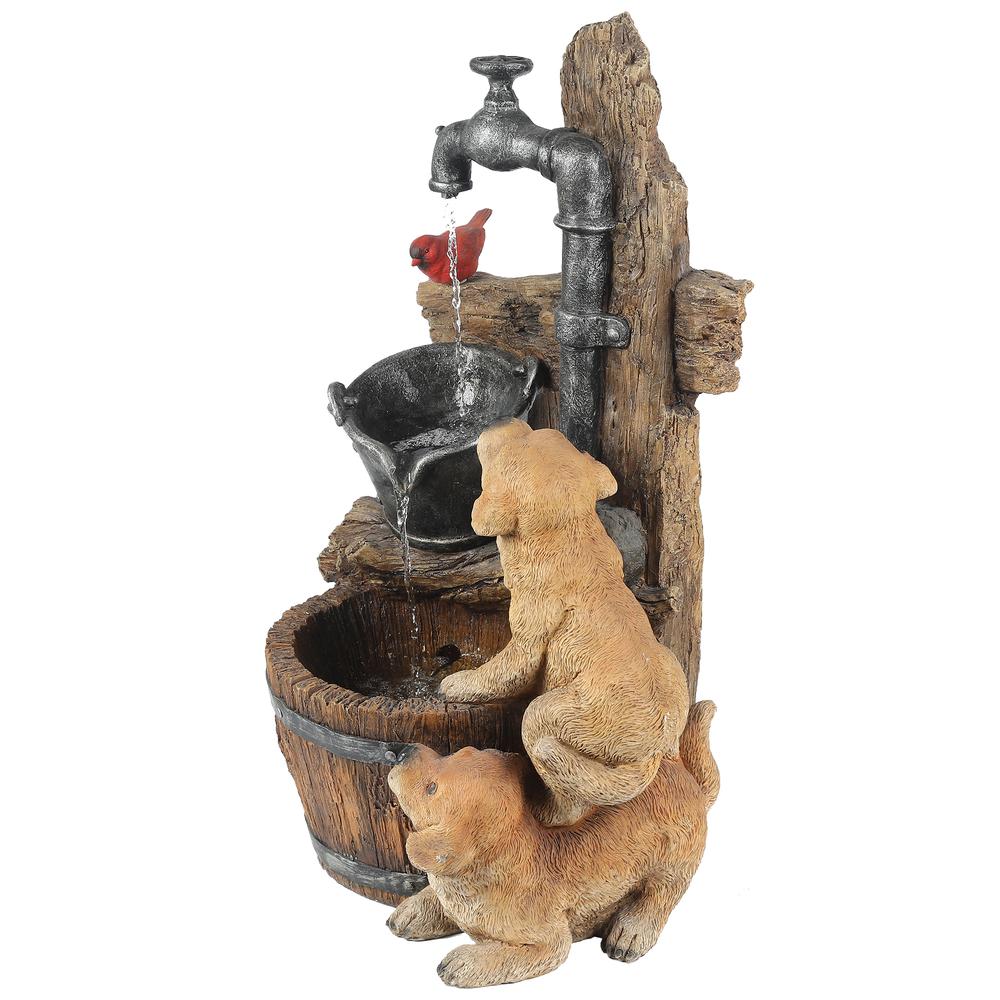 Resin Puppies and Water Pump Outdoor Patio Fountain with LED Light. Picture 4