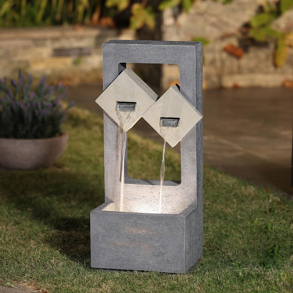 Cascading Gray Resin Rectangular Outdoor Fountain with LED Lights. Picture 4