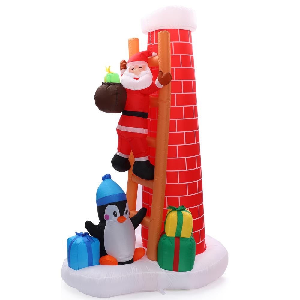 7Ft Santa On the Roof Chimney Inflatable with LED Lights. Picture 1