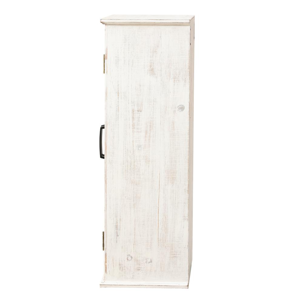 Farmhouse White and Natural MDF Wood Cathedral-Style 2-Door Wall Cabinet. Picture 6