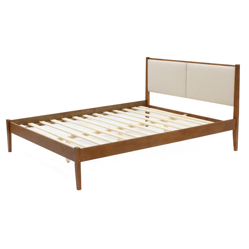 Modern Beige Upholstered Headboard and Wood Frame Platform Bed Set, Queen. Picture 2