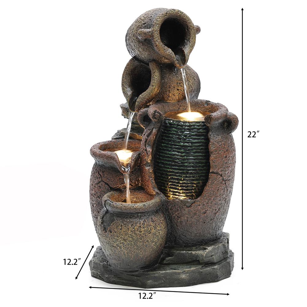 Rustic Brown Urns Resin Outdoor Fountain with LED Lights. Picture 11