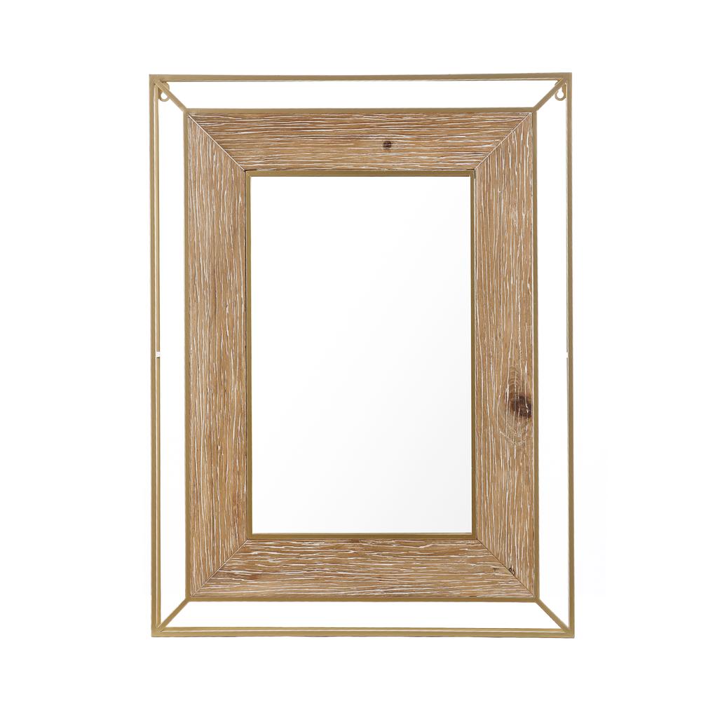 Gold Metal and Natural Wood Rectangular Frame Accent Wall Mirror. Picture 1