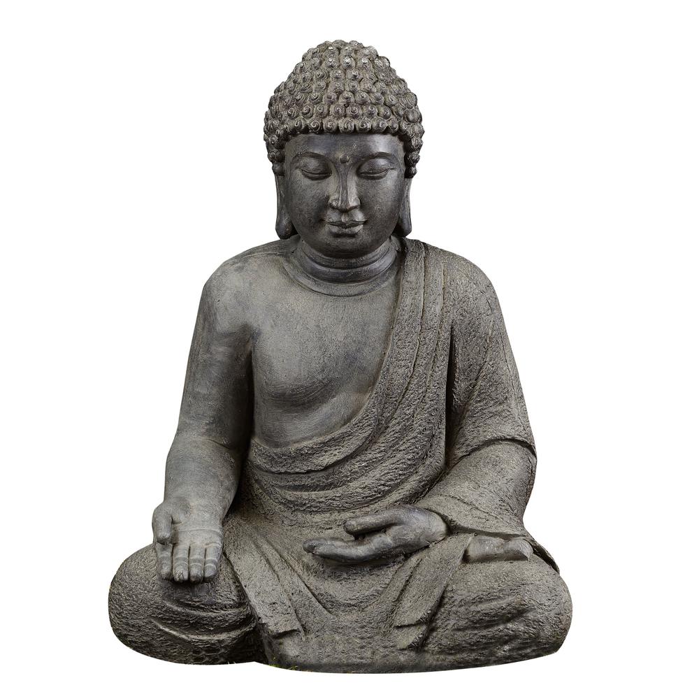 LuxenHome Gray MgO Meditating Buddha Outdoor Statue. Picture 1