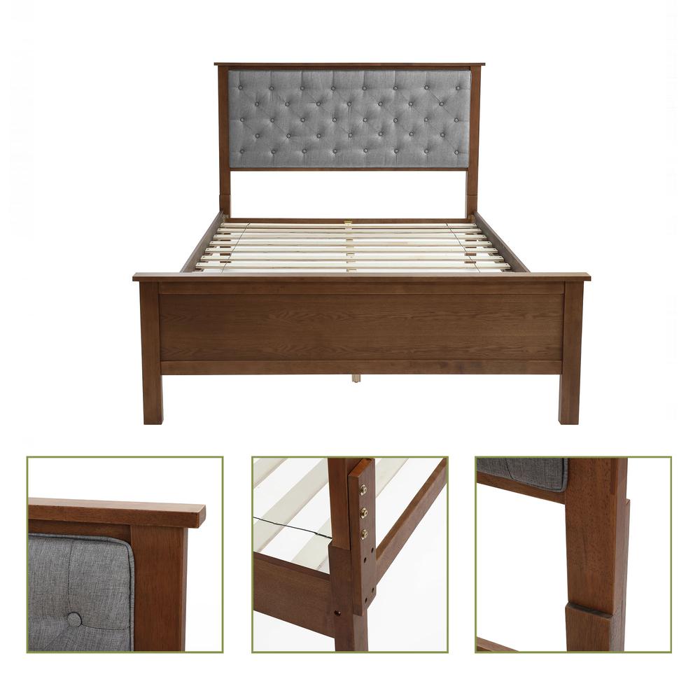 Farmhouse Gray Upholstered Queen Platform Bed Headboard and Wood Footboard Set. Picture 8