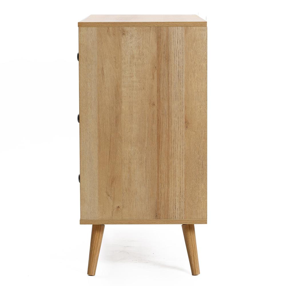 35.4" Wide 3-Drawer Rattan Light Oak Finish Wood Dresser. Picture 5