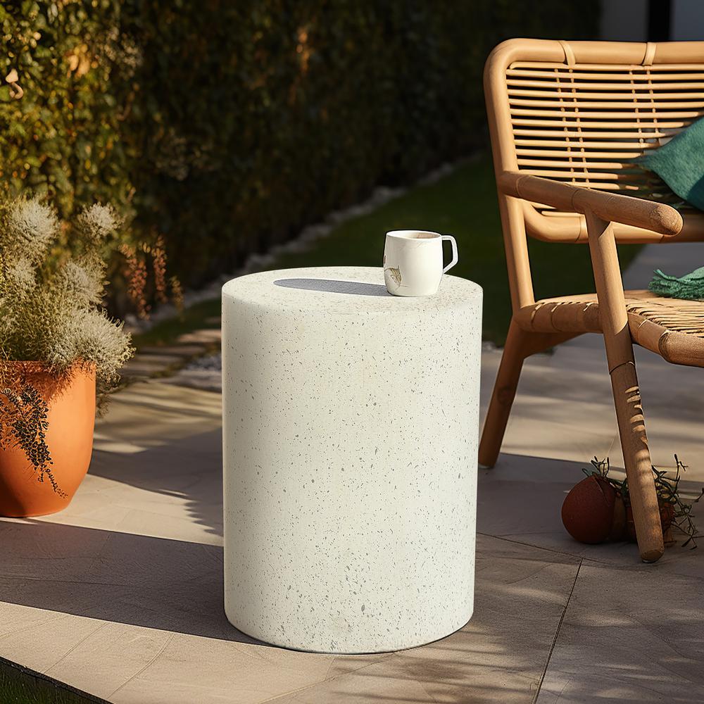 White with Gray Cement Round Indoor Outdoor Side and End Table. Picture 13