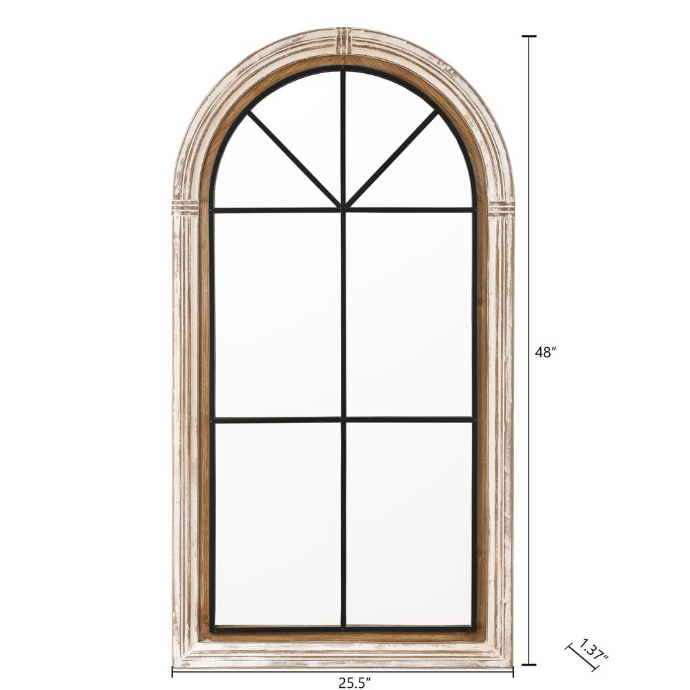 Rustic Wood and Iron Arched Window Wall Mirror. Picture 7