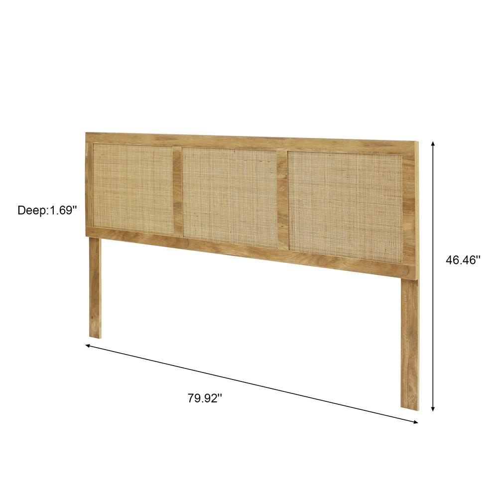 Oak Finish Manufactured Wood with Rattan Panels Headboard, King. Picture 11