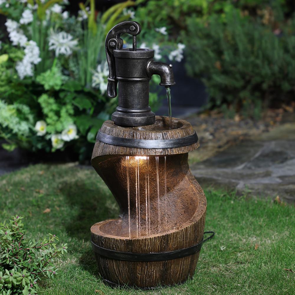 Farmhouse Spiral Barrel Rain Resin Outdoor Fountain with LED Lights. Picture 3