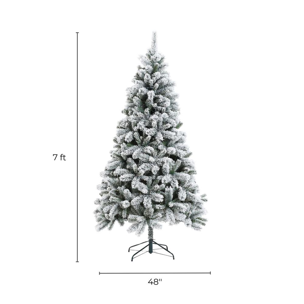 Pre-Lit Clear LED 7ft Artificial Flocked Christmas Tree with Metal Stand. Picture 6