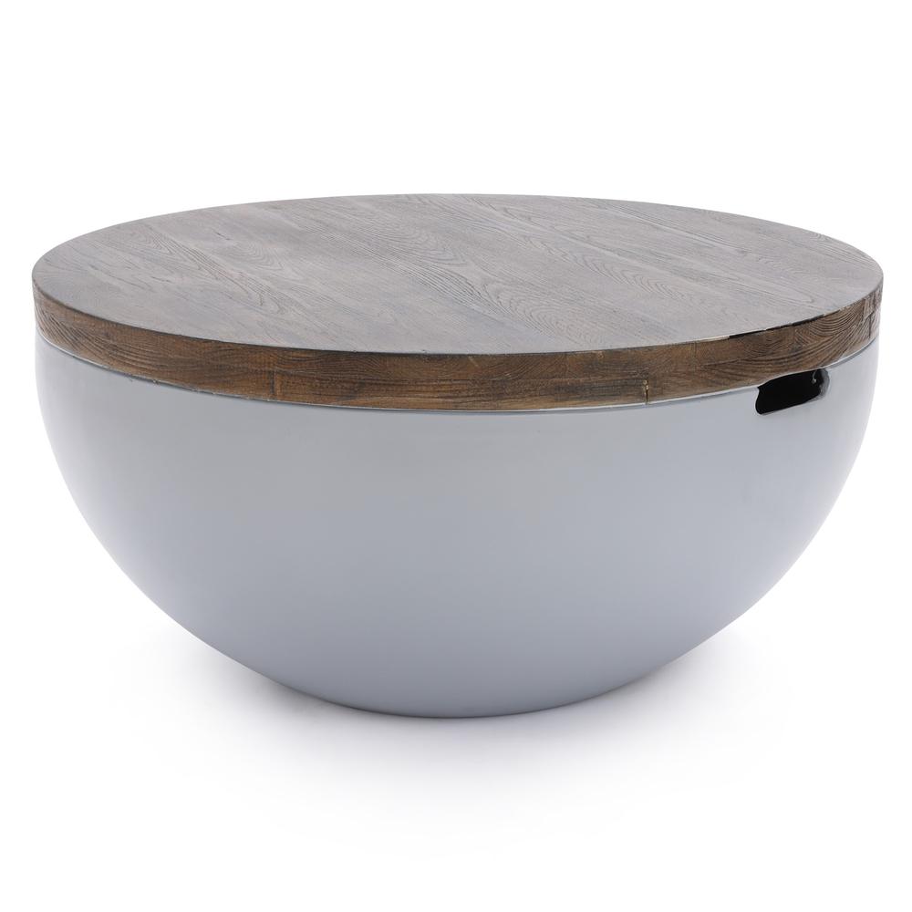 Gray and Brown MgO Round Coffee Table, Indoors and Outdoors. Picture 5