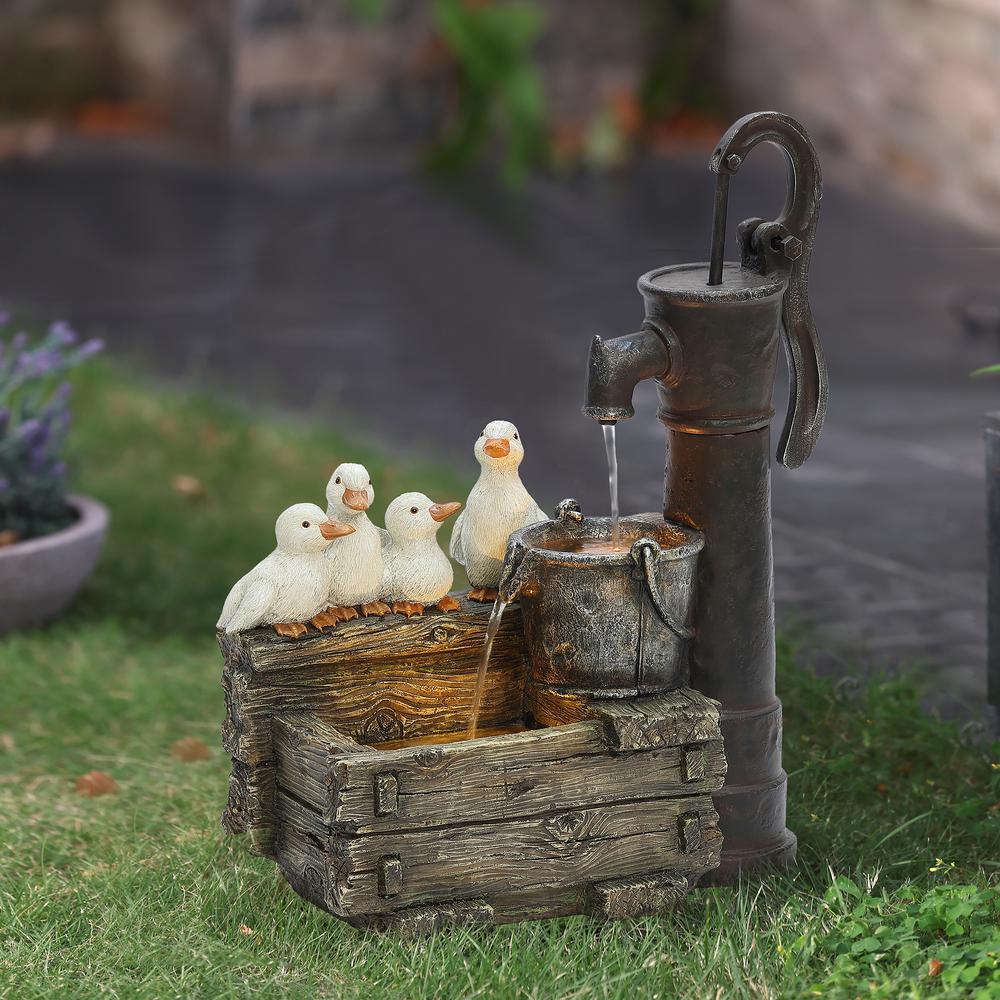 Farmhouse Crate and Baby Ducks Resin Outdoor Fountain with LED Lights. Picture 2