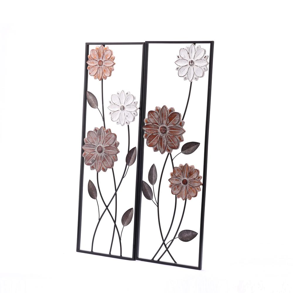 LuxenHome 2-Piece Multi-Color Metal Wildflowers Rectangular Frame Wall Decor. Picture 2