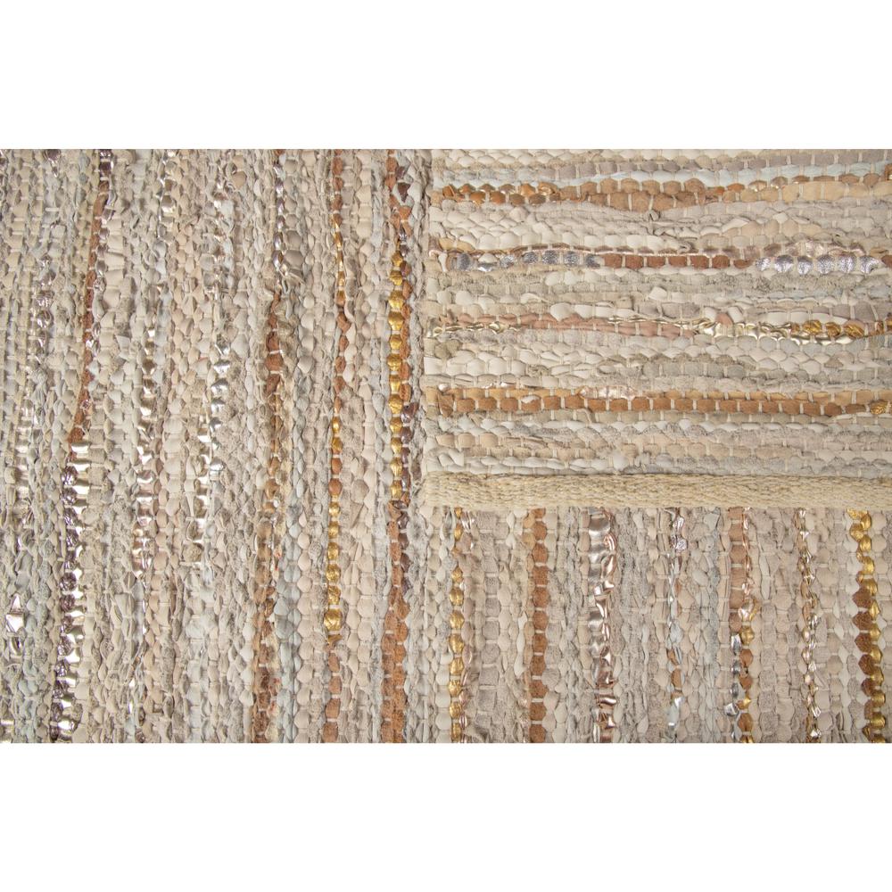 3'x5' Handwoven Beige Leather/Cotton Rug with Metallic Leather. Picture 5