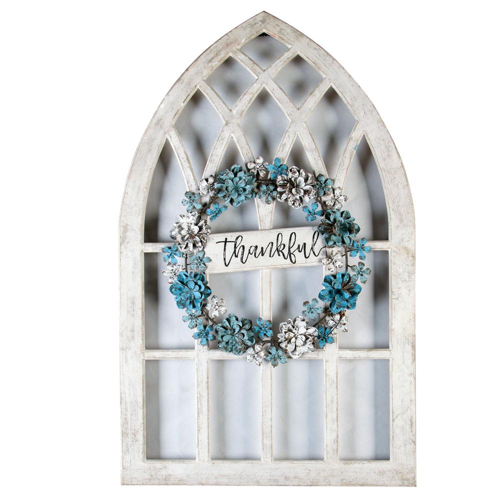 Metal/Wood Thankful Cathedral Window Wall Decor. Picture 1