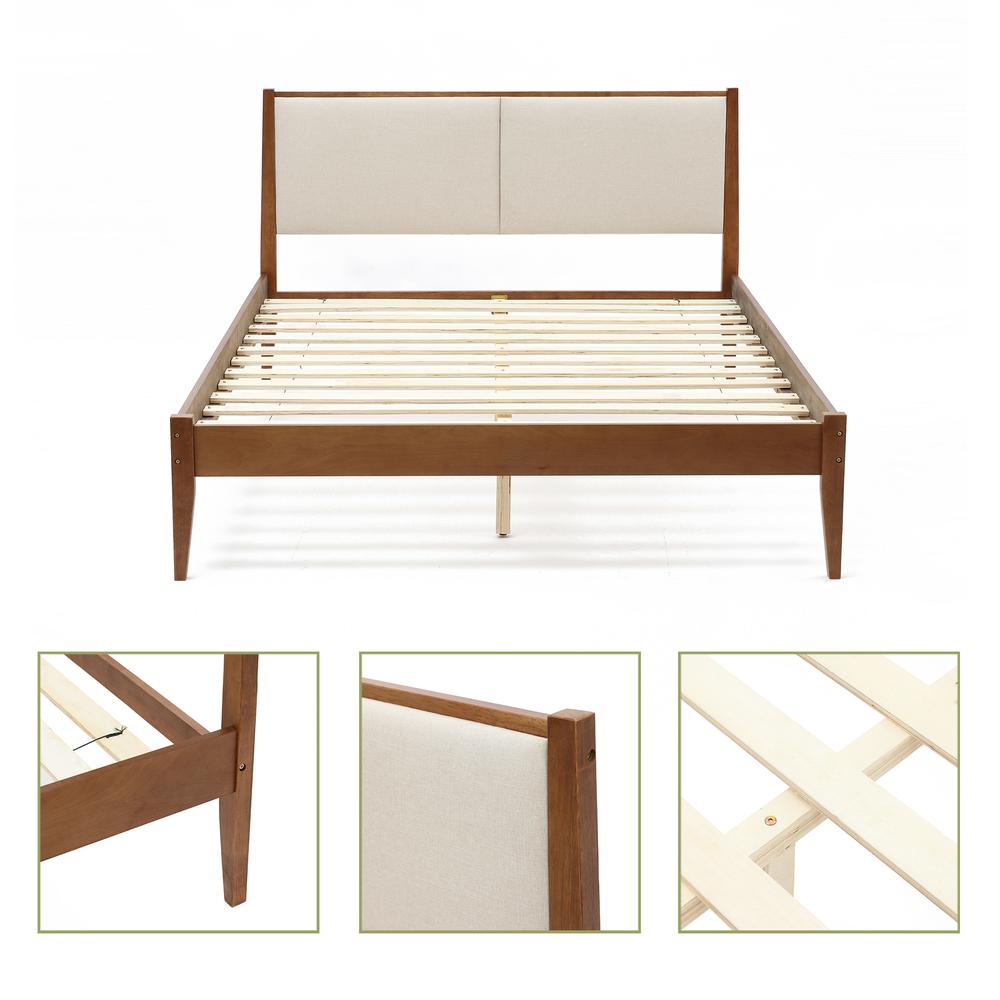 Modern Beige Upholstered Headboard and Wood Frame Platform Bed Set, Queen. Picture 9