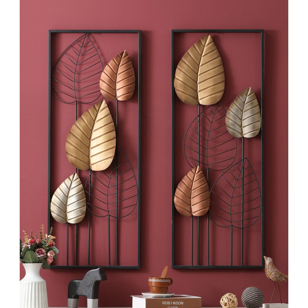 2-Piece Bronze and Black Metal Leaf Wall Decor. Picture 2