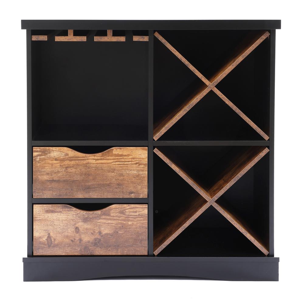 Black and Brown Wood 2-Drawer X-Storage Wine Cabinet. Picture 1