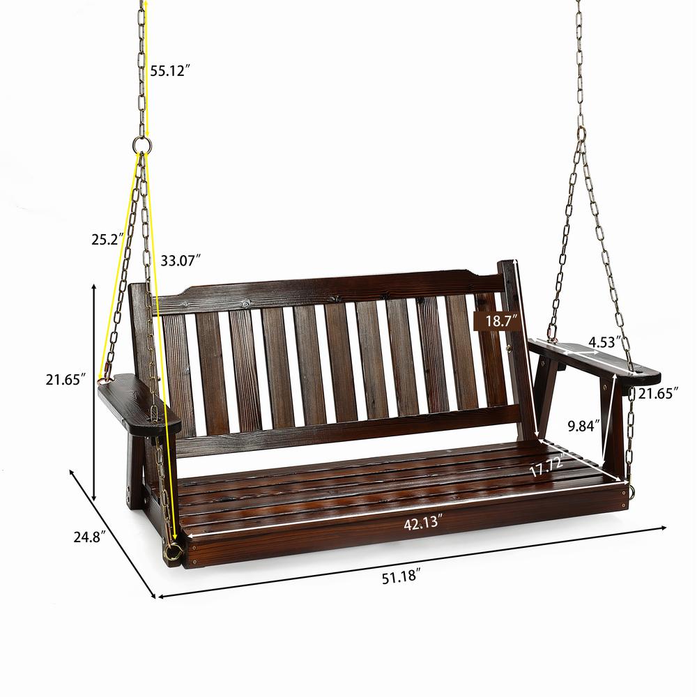 Torch Wood Front Porch Swing with Chains. Picture 10