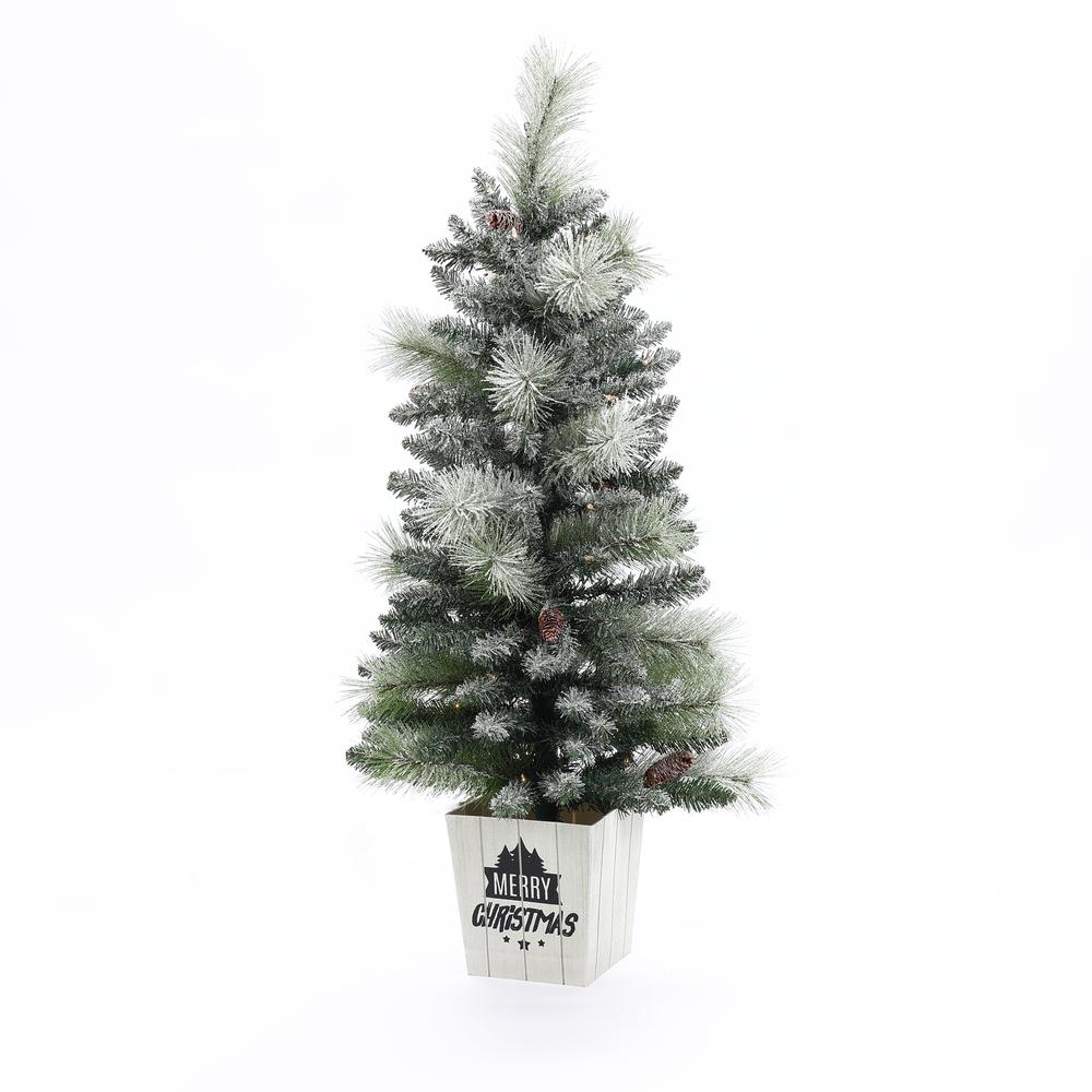 4Ft Pre-Lit LED Artificial Flocked Pine Christmas Tree with Pine Cones and Square Pot. Picture 5