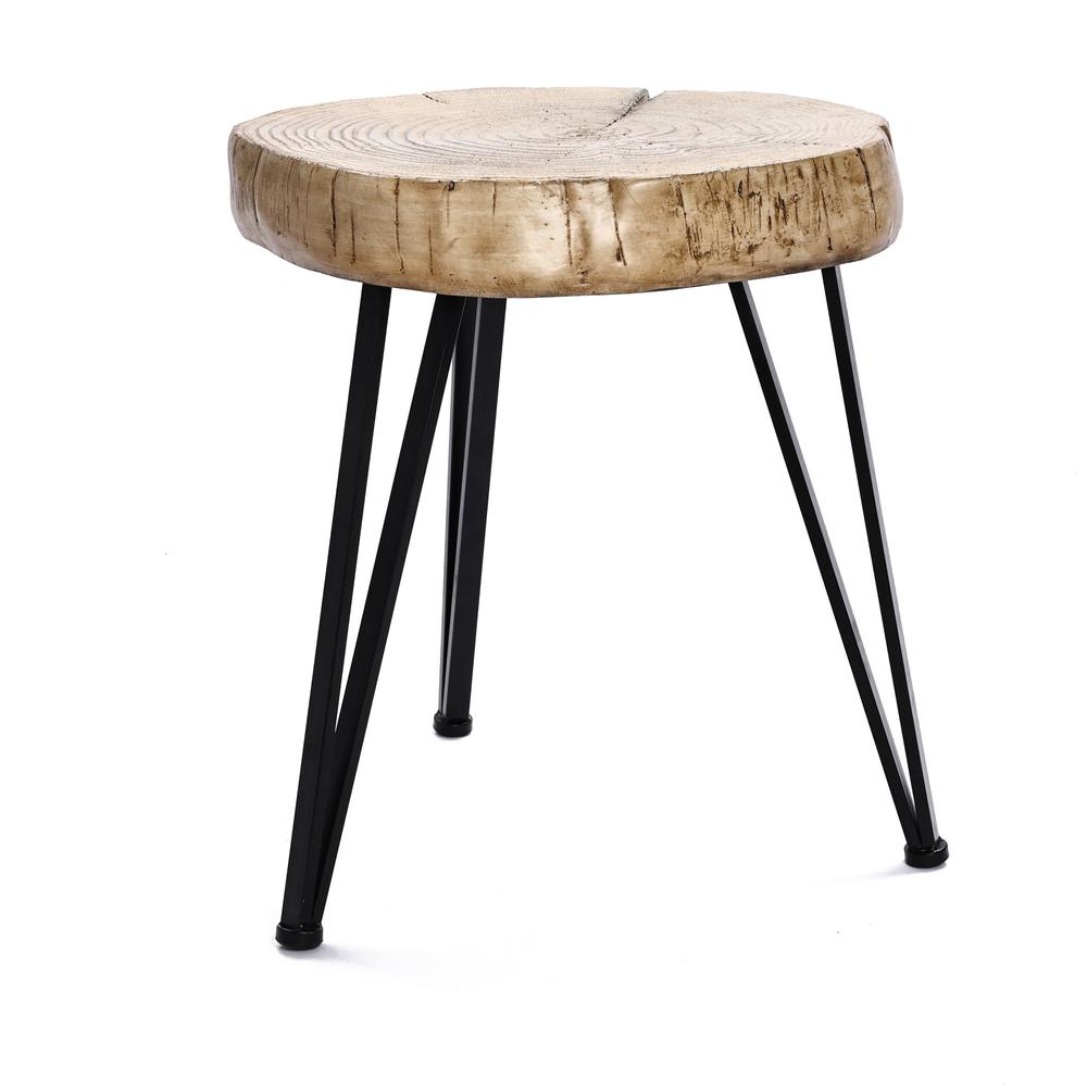 Natural Faux Wood Top with Black Metal Legs Side Table, Indoors and Outdoors. Picture 3