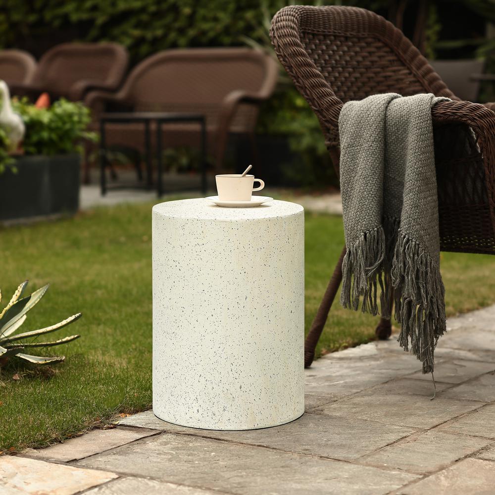 White with Gray Cement Round Indoor Outdoor Side and End Table. Picture 12