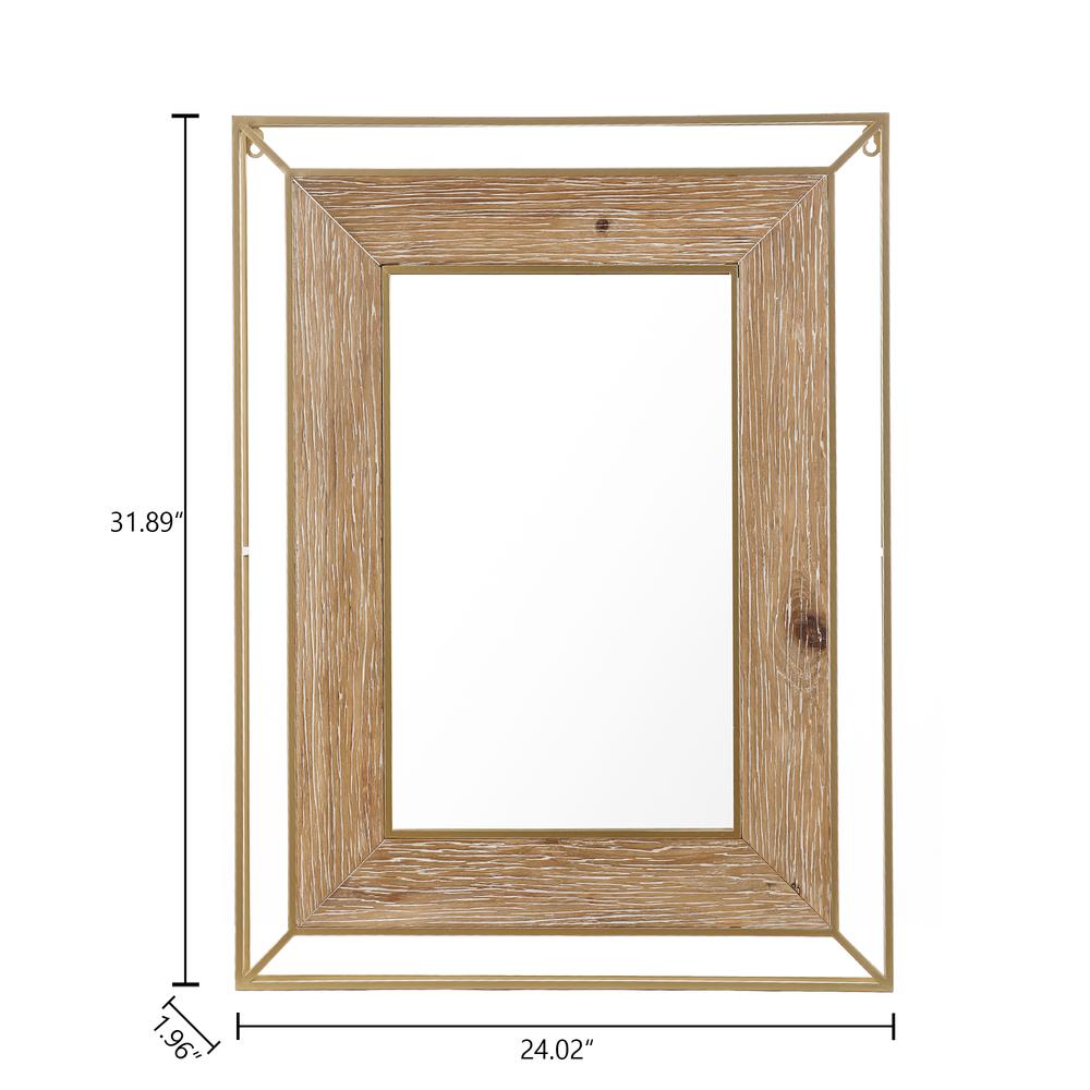Gold Metal and Natural Wood Rectangular Frame Accent Wall Mirror. Picture 7