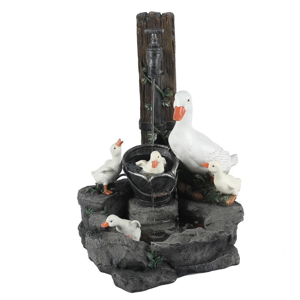 Resin Duck Family Outdoor Patio Fountain. Picture 3