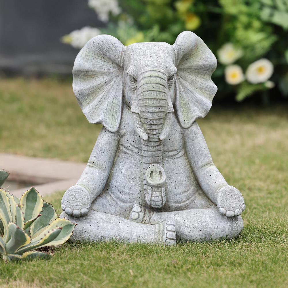 Gray MgO Meditating Elephant Statue. Picture 3