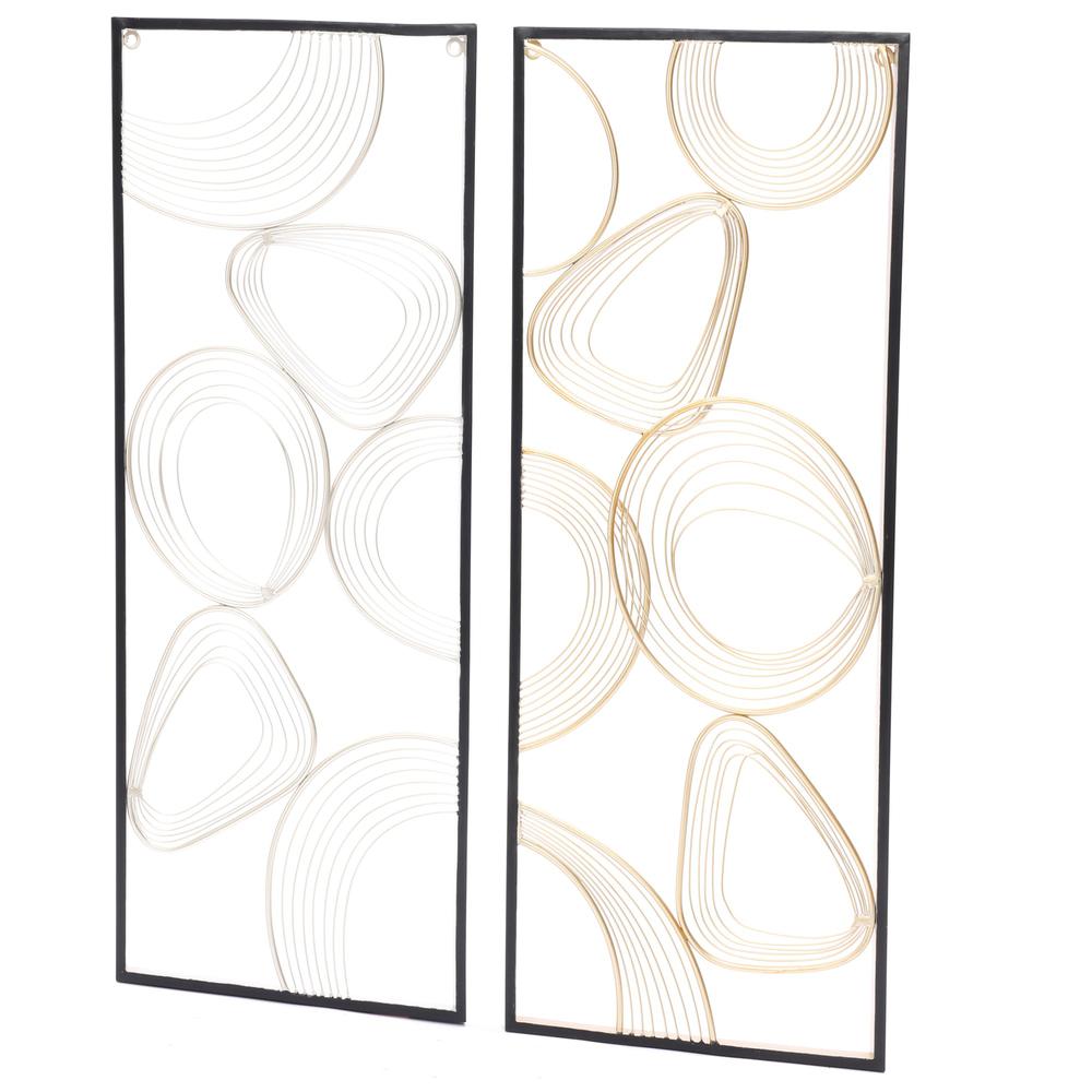 Gold and Silver Abstract Rectangular Metal Wall Decor, Set of 2. Picture 5