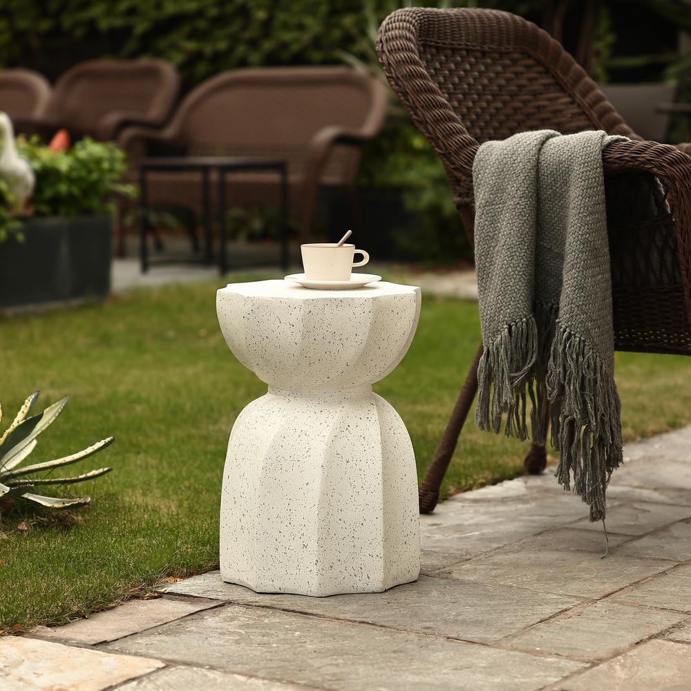 Off White with Gray Cement Indoor Outdoor Side and End Table. Picture 3